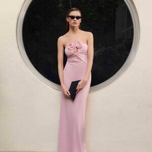 Magda Butrym Strapless flower appliqué Maxi Dress in Pink gown semi sheer